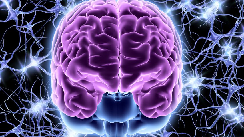 Mózg zobrazowany na tle rozświetlonych neuronów